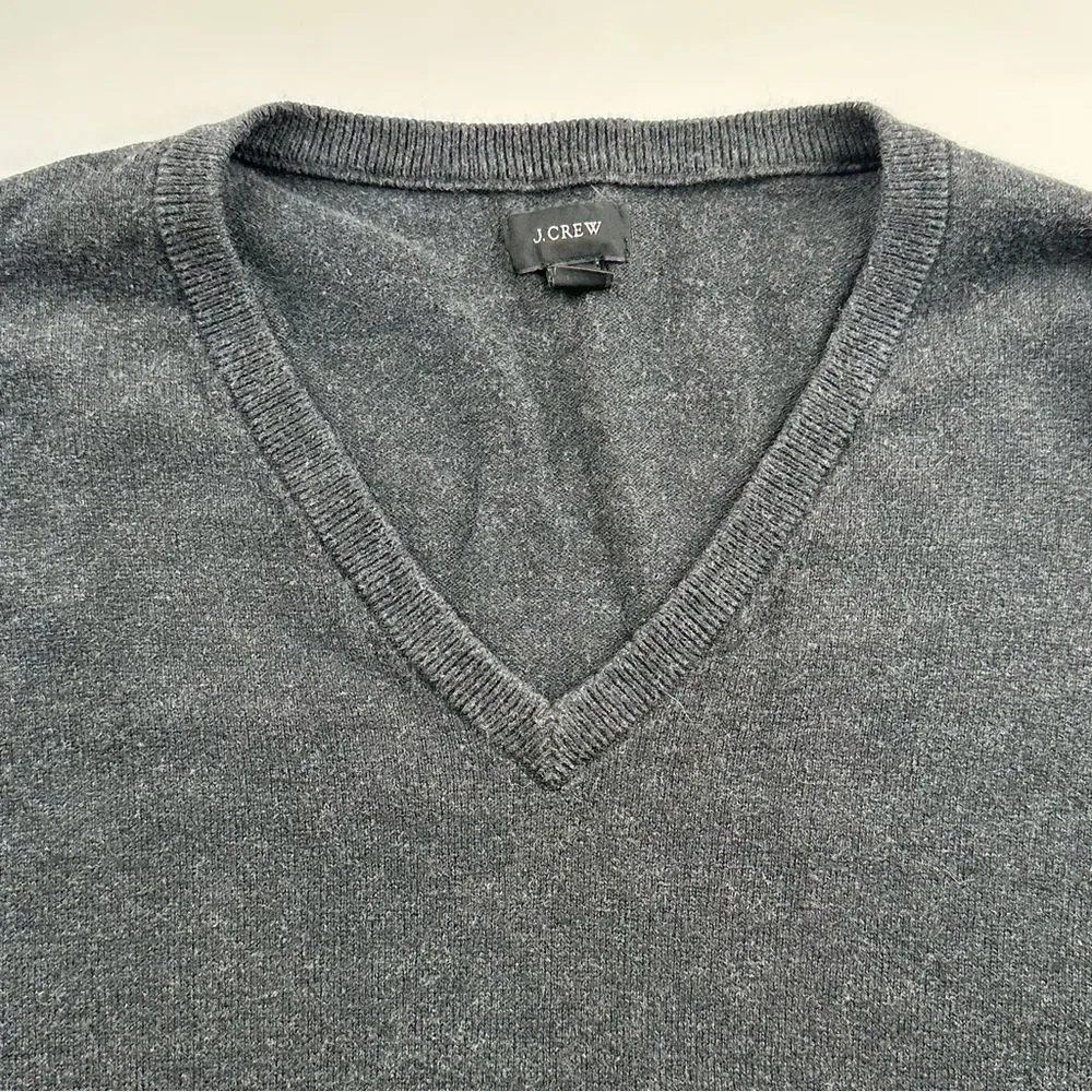 J.Crew Men’s SZ  L Gray V-Neck Cotton Cashmere Pullover Sweater Casual Office
